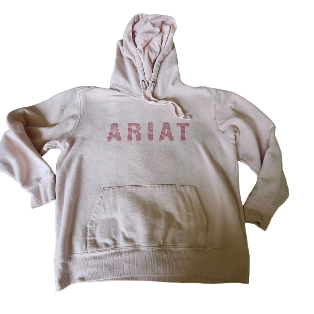 Ariat Hoodie Womens Medium Light Pink Logo Kangaroo Pocket Sporty‎ Western Chic